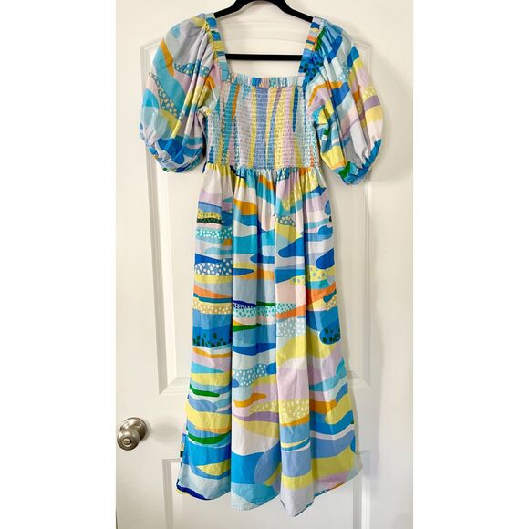 Jessie Zhao Landscape Smocked Cotton Silk Midi Dress Size S (Orig. $178) - Picture 3 of 8